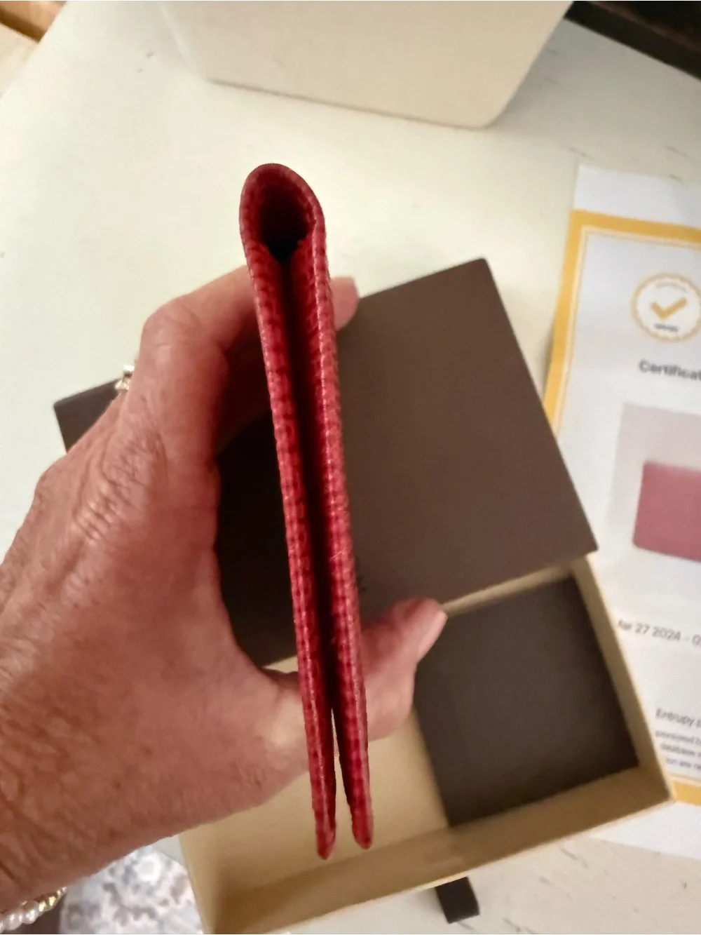 Louis Vuitton authenticated great condition red Epi leather credit card